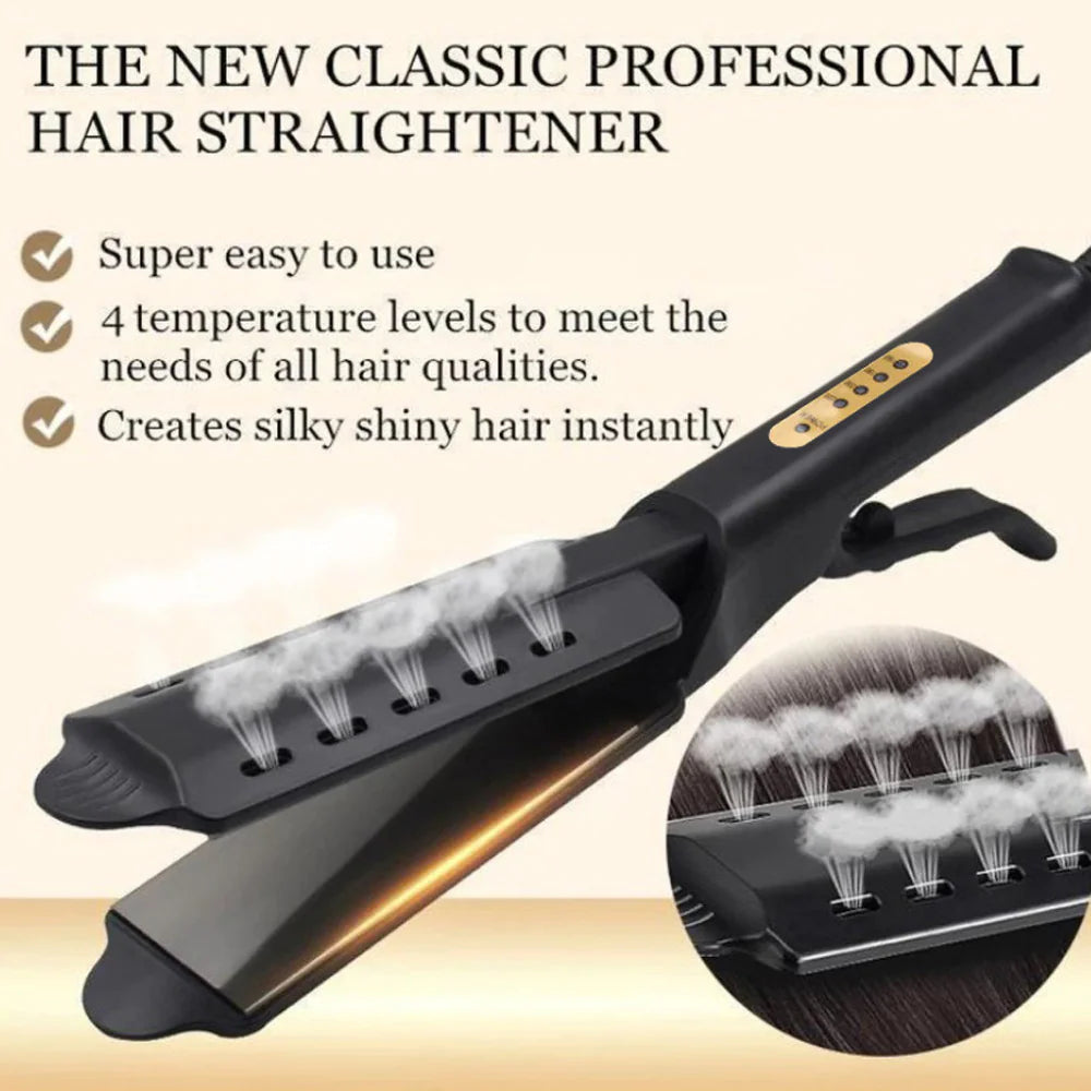 Ceramic flat iron hair straightener with adjustable heat settings