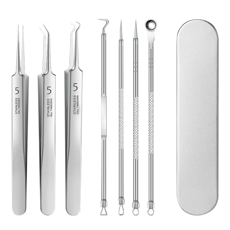 stainless steel pimple extractor kit with needles and hook tools