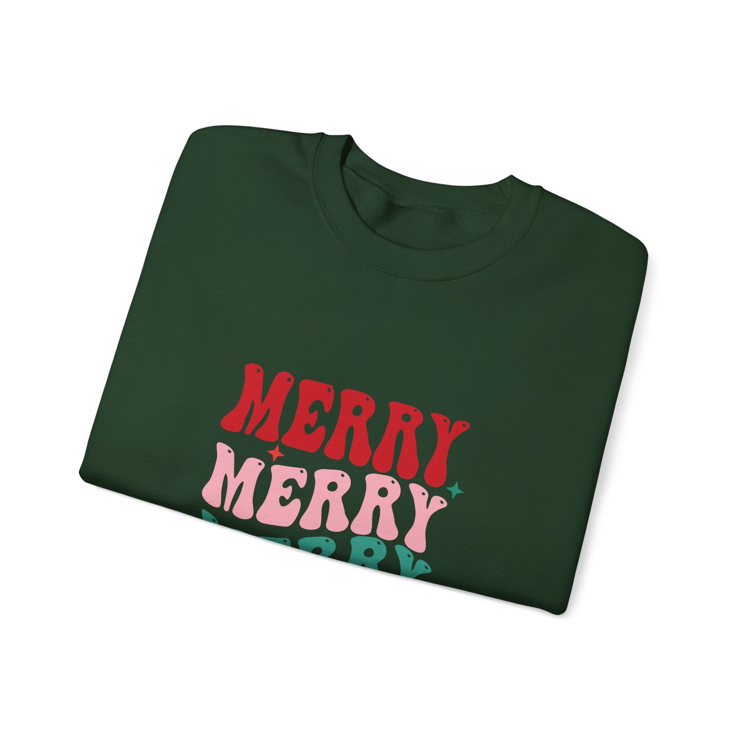 Christmas Crewneck Sweatshirt — "Merry Merry Merry" Holiday Pullover