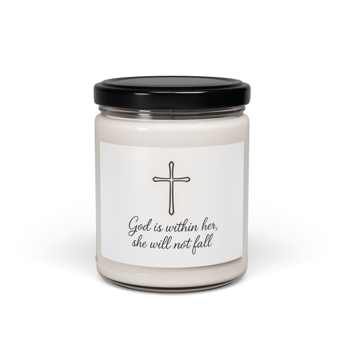 Soy Candle — "God is Within Her, She Will Not Fall" Inspirational Christian Scented Candle, 9oz
