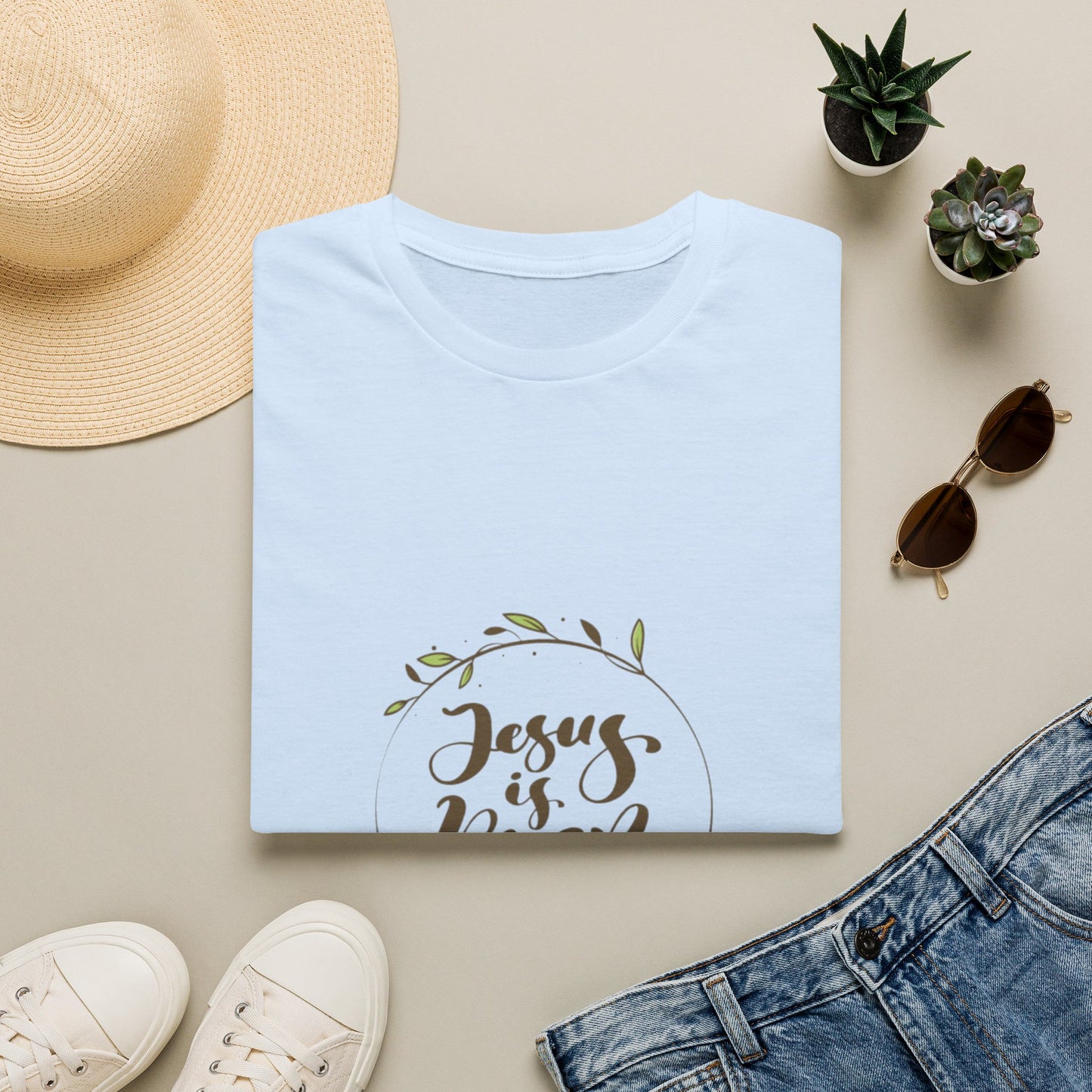 Jesus Is Risen T-Shirt — Christian Easter Faith Tee with Laurel Wreath