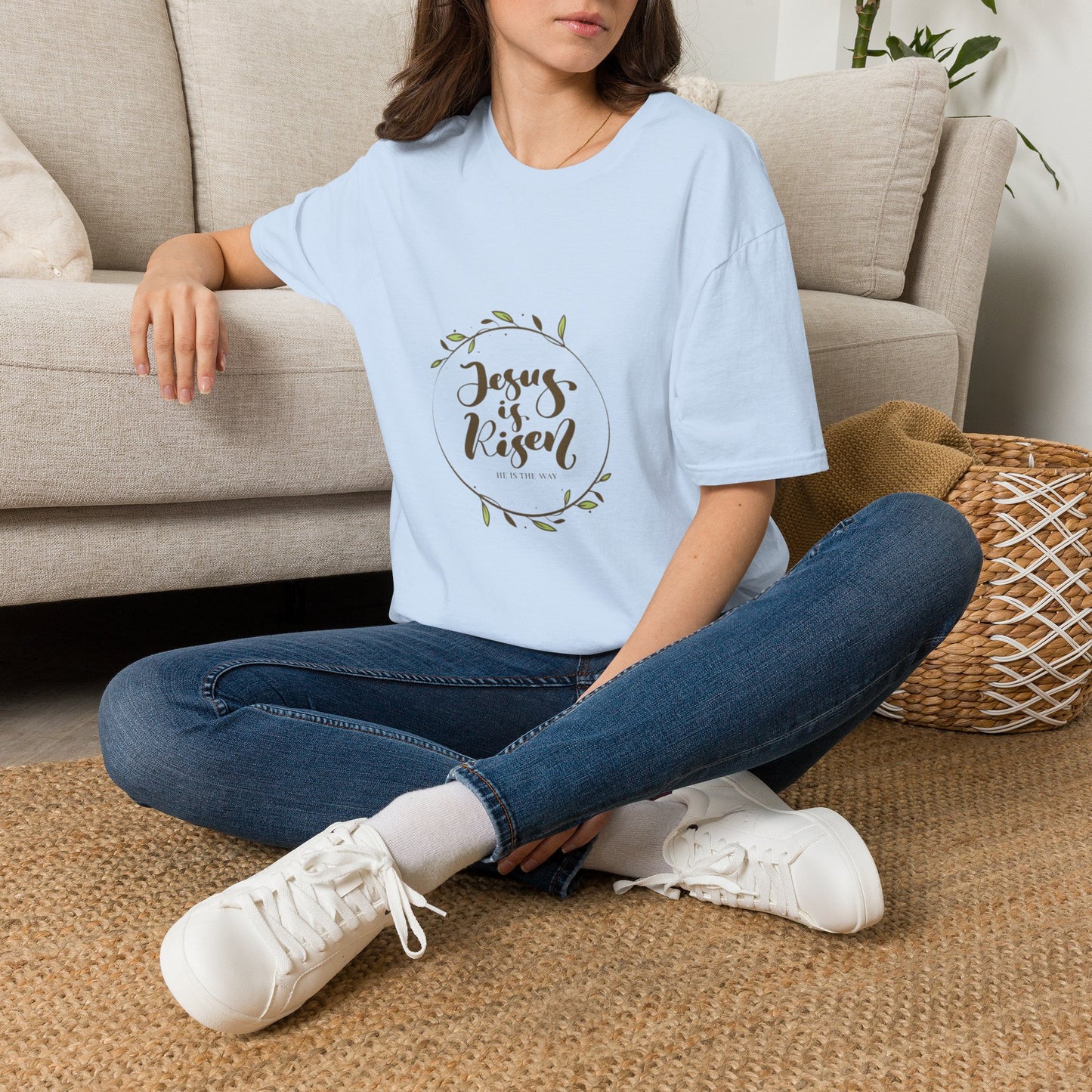 Jesus Is Risen T-Shirt — Christian Easter Faith Tee with Laurel Wreath