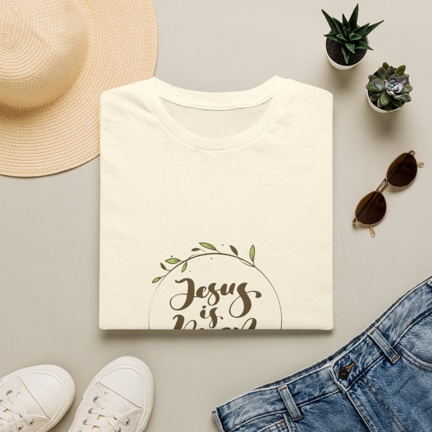 Jesus Is Risen T-Shirt — Christian Easter Faith Tee with Laurel Wreath