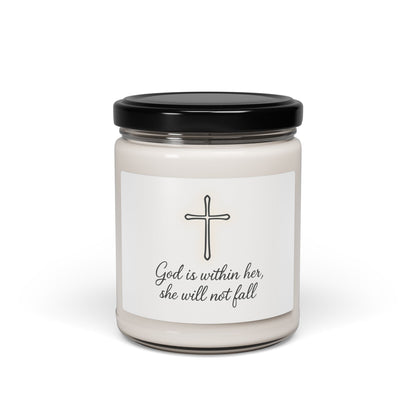 Soy Candle — "God is Within Her, She Will Not Fall" Inspirational Christian Scented Candle, 9oz