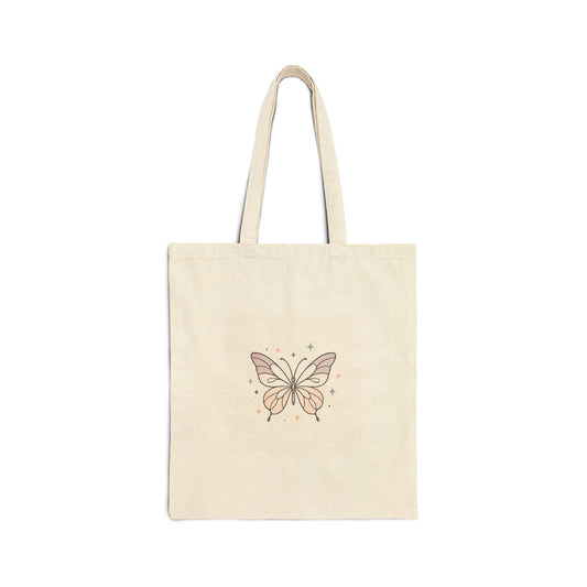 Butterfly Blossom Canvas Tote Bag — Cute Minimal Floral Butterfly Cotton Tote