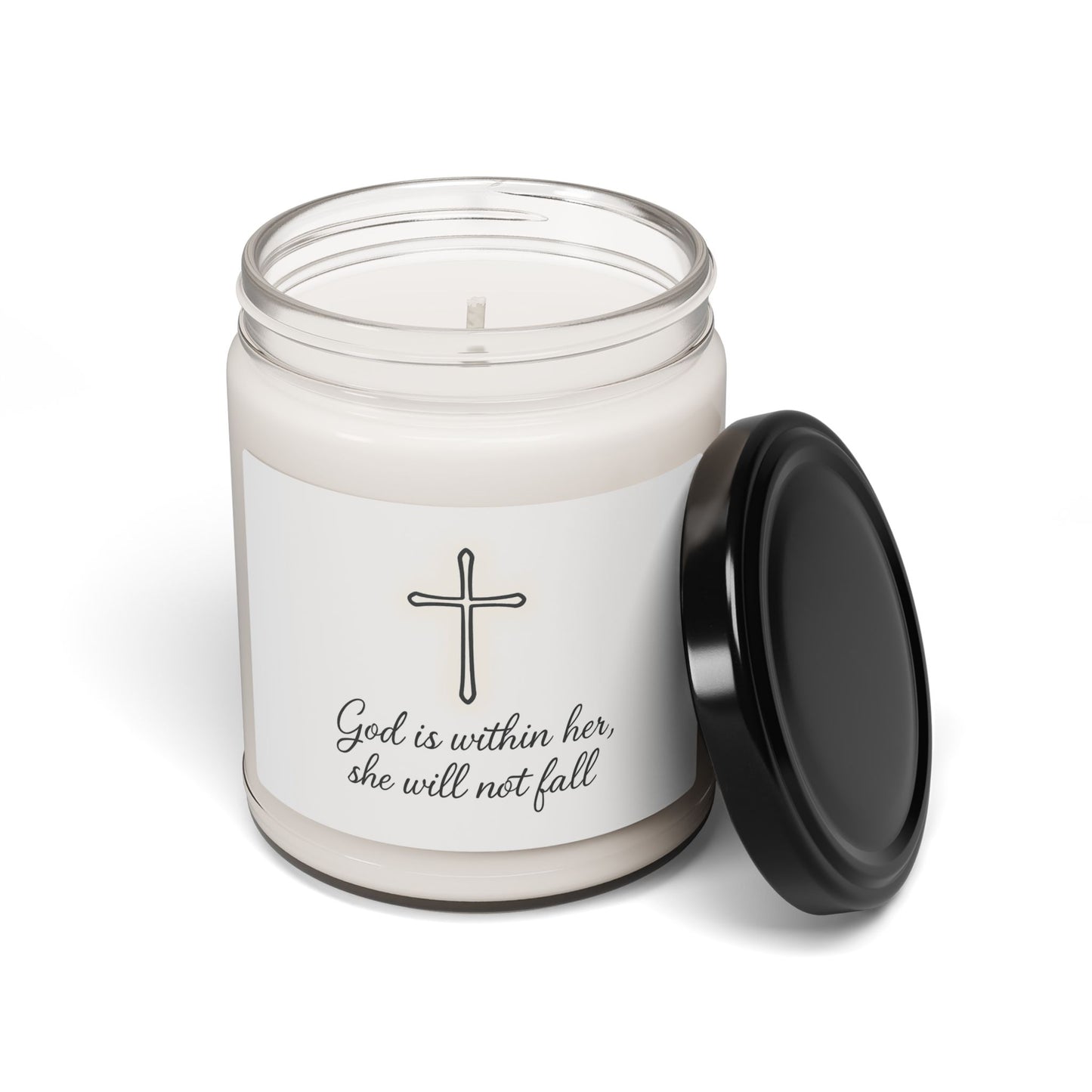 Soy Candle — "God is Within Her, She Will Not Fall" Inspirational Christian Scented Candle, 9oz