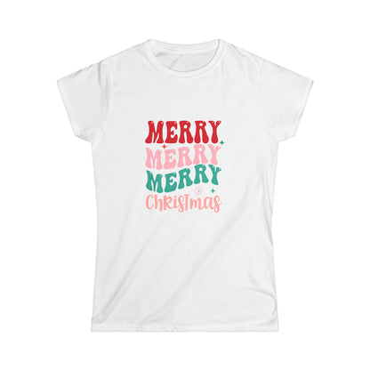 Merry Merry Merry Christmas Tee — Festive Women's Holiday Shirt