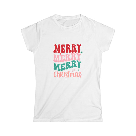 Merry Merry Merry Christmas Tee — Festive Women's Holiday Shirt