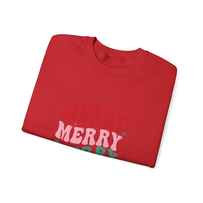 Christmas Crewneck Sweatshirt — "Merry Merry Merry" Holiday Pullover