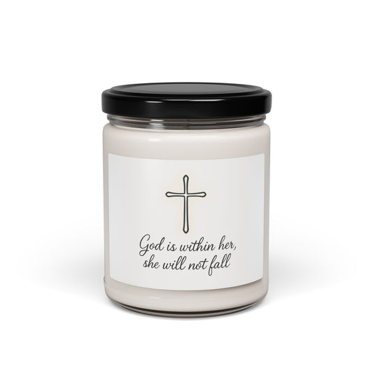 Soy Candle — "God is Within Her, She Will Not Fall" Inspirational Christian Scented Candle, 9oz