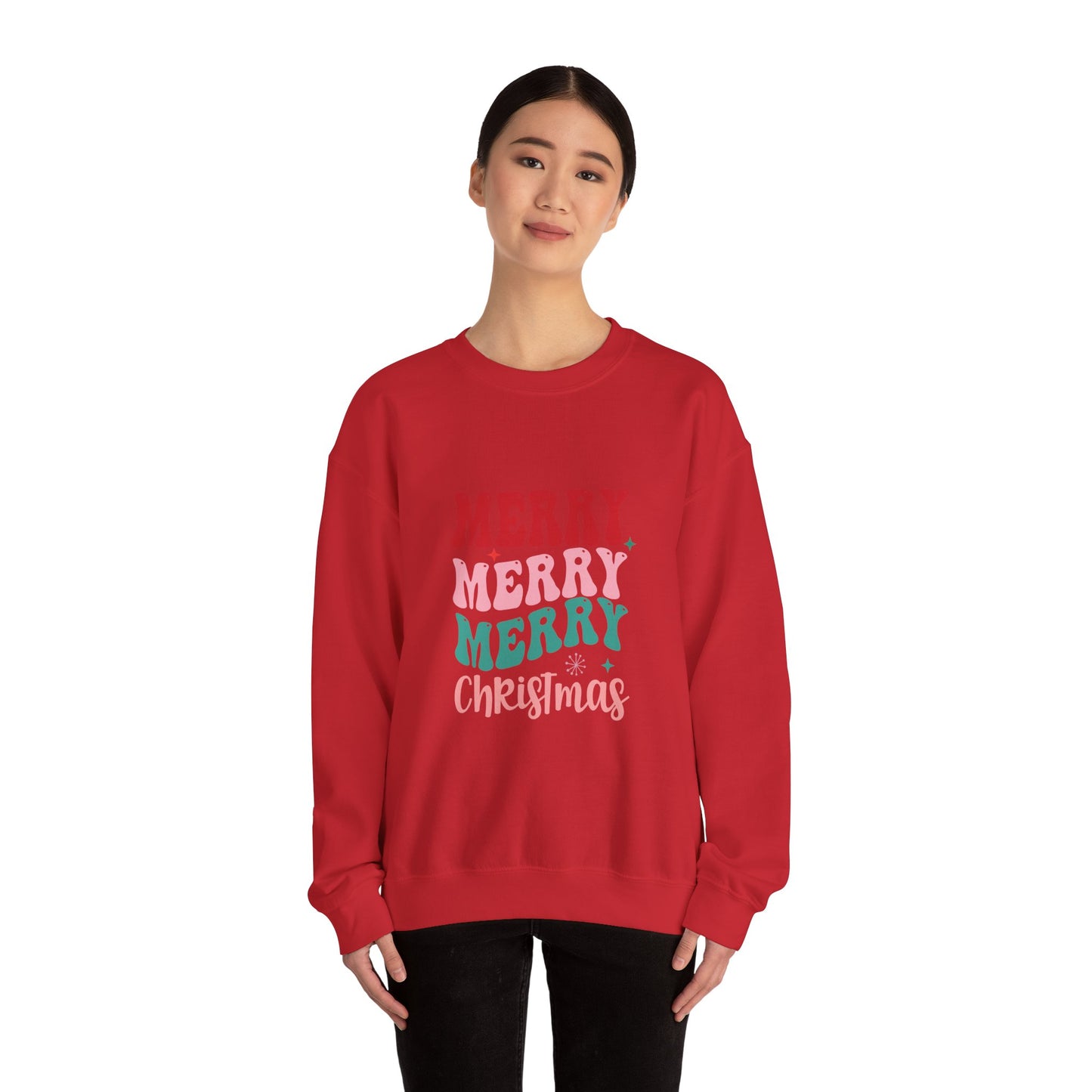 Christmas Crewneck Sweatshirt — "Merry Merry Merry" Holiday Pullover