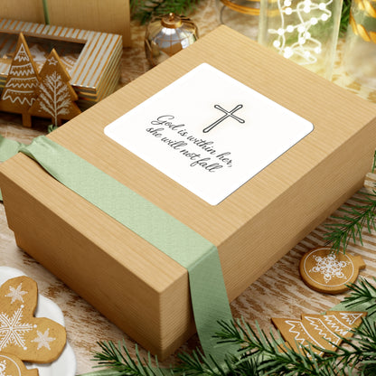 Christian Cross Sticker — "God is within her, she will not fall" Inspirational Faith Kiss-Cut Sticker