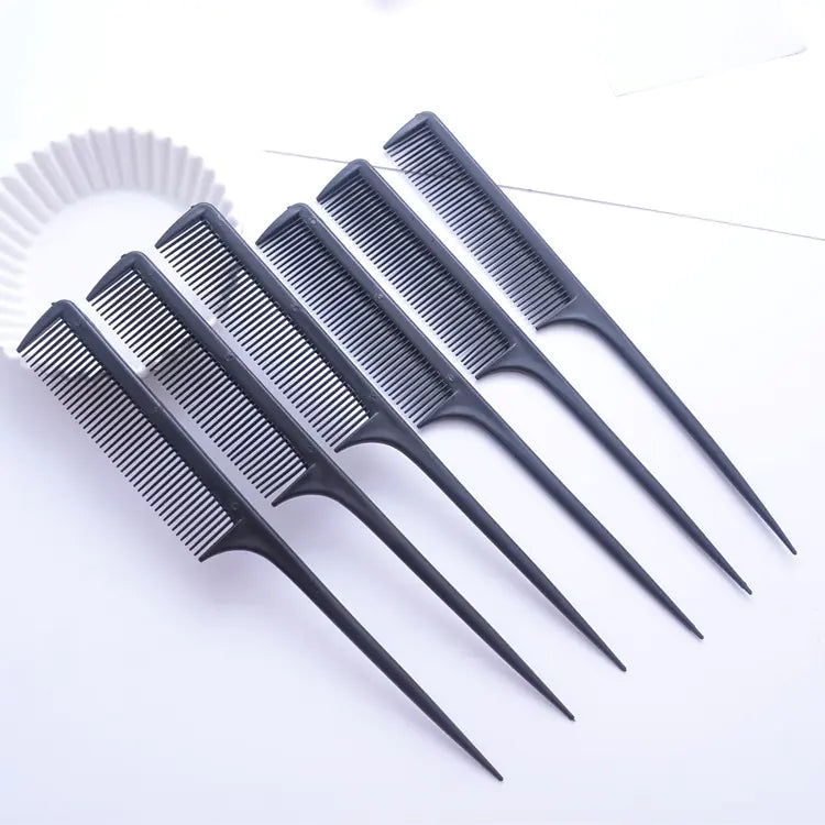 Fine- tooth black plastic tail comb for styling hair