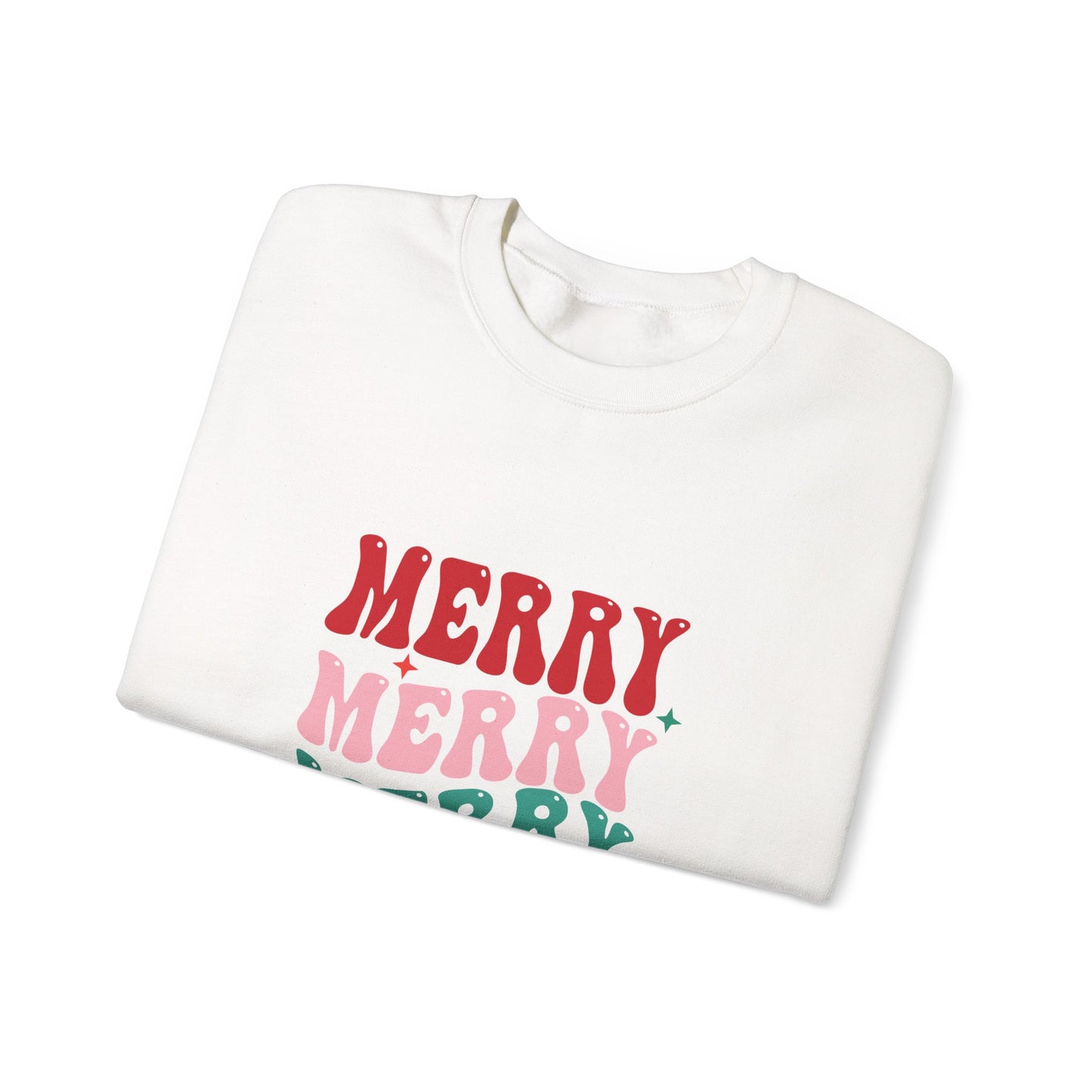 Christmas Crewneck Sweatshirt — "Merry Merry Merry" Holiday Pullover