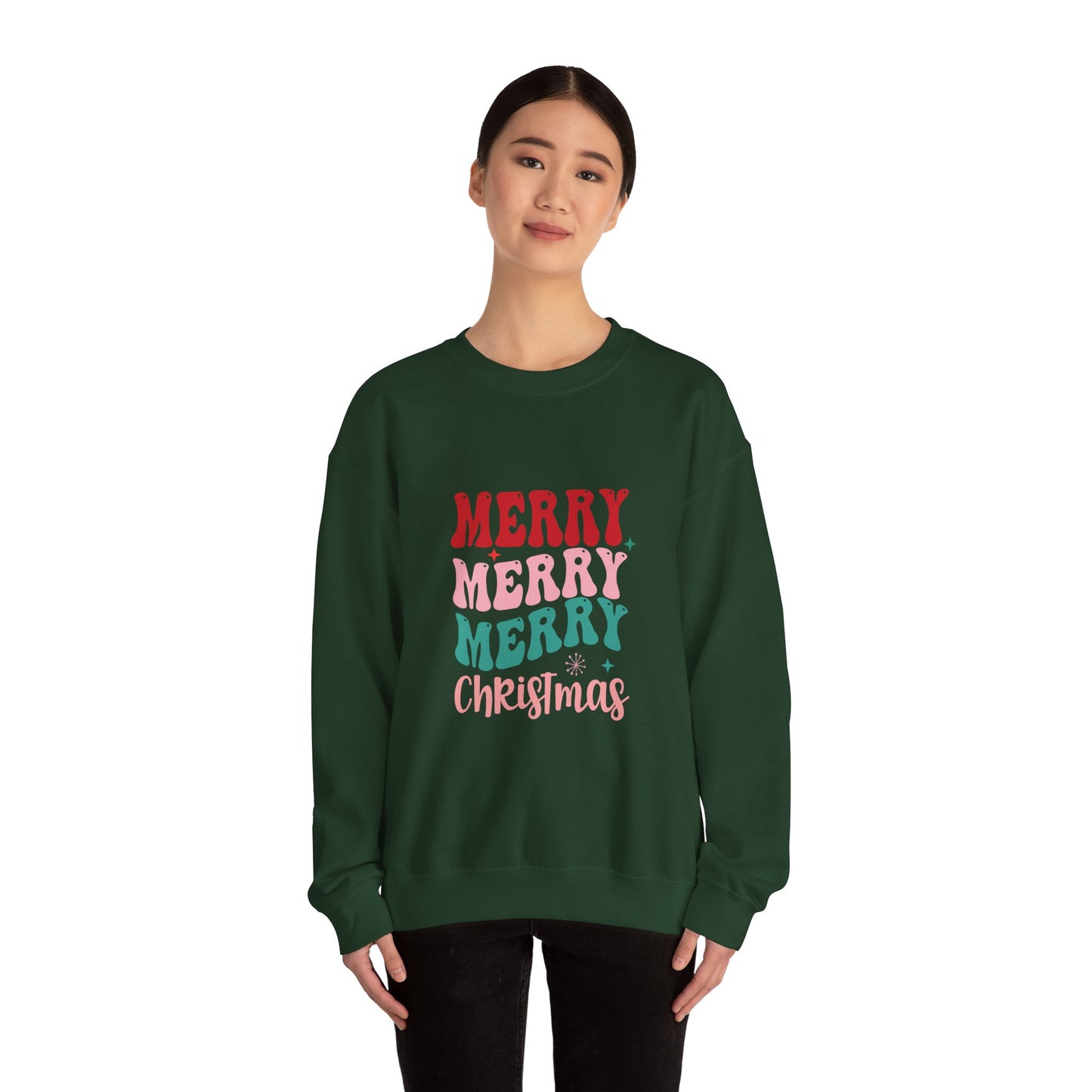 Christmas Crewneck Sweatshirt — "Merry Merry Merry" Holiday Pullover