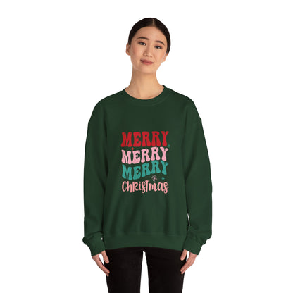 Christmas Crewneck Sweatshirt — "Merry Merry Merry" Holiday Pullover