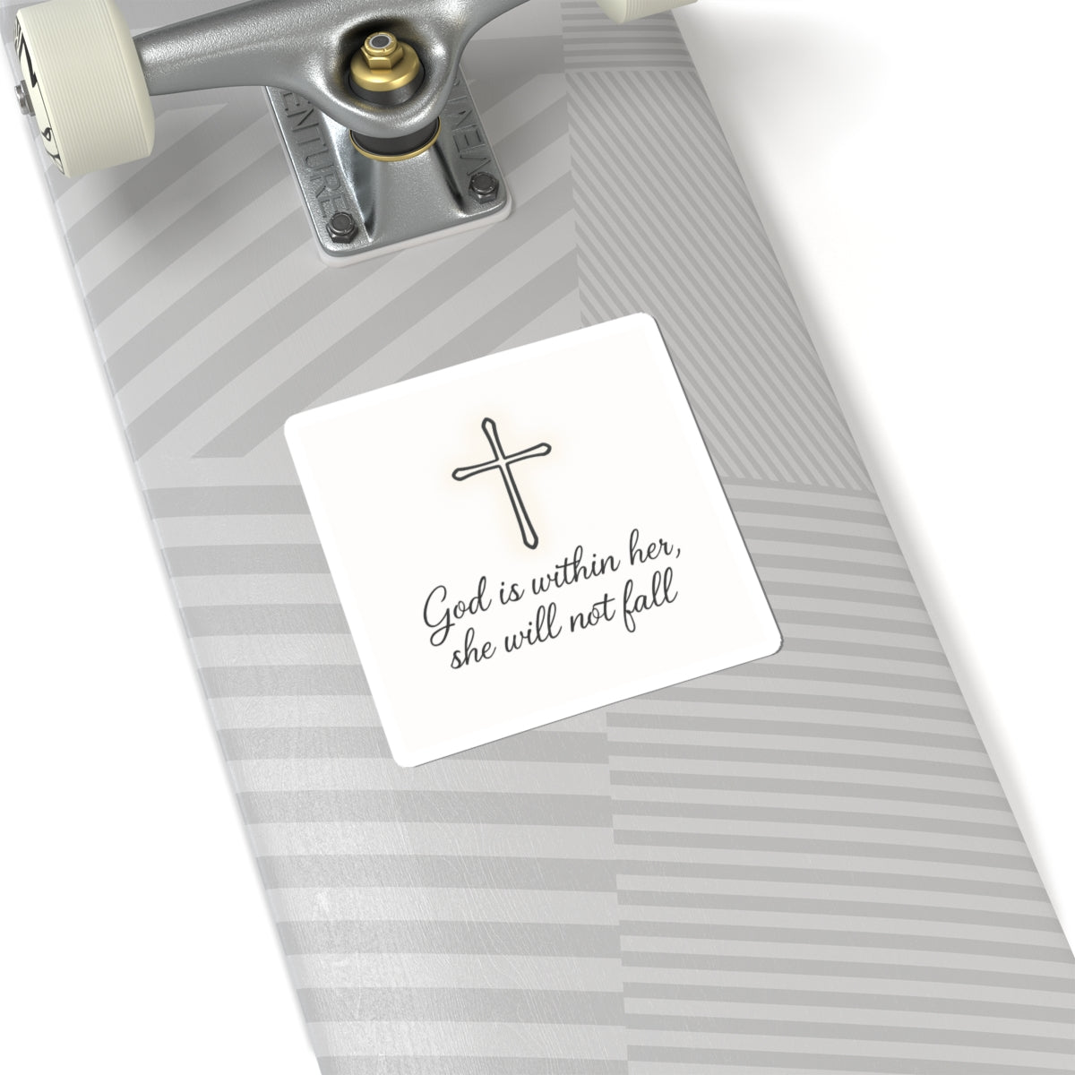 Christian Cross Sticker — "God is within her, she will not fall" Inspirational Faith Kiss-Cut Sticker