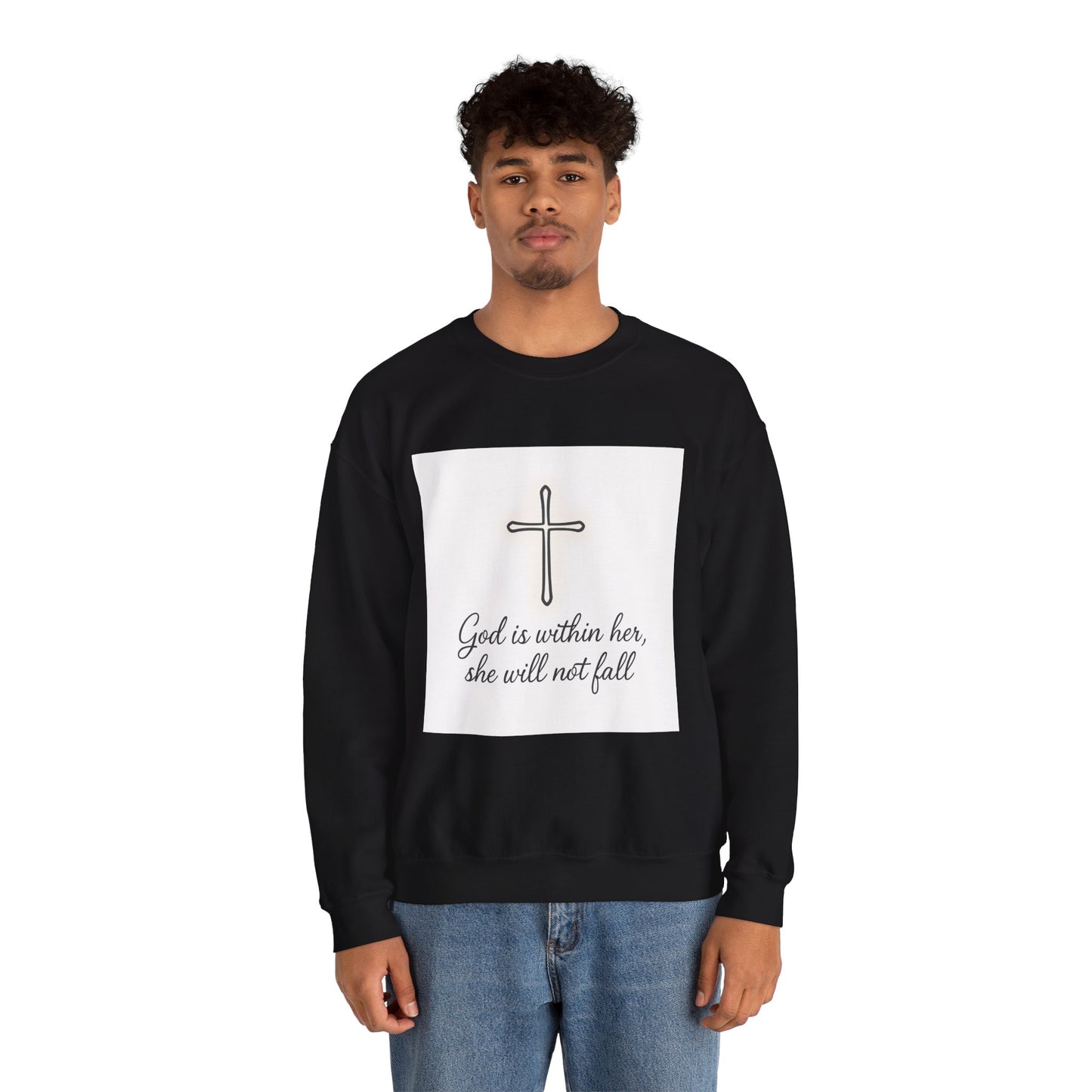 Minimal Cross Crewneck Sweatshirt — Christian Faith Symbol Pullover