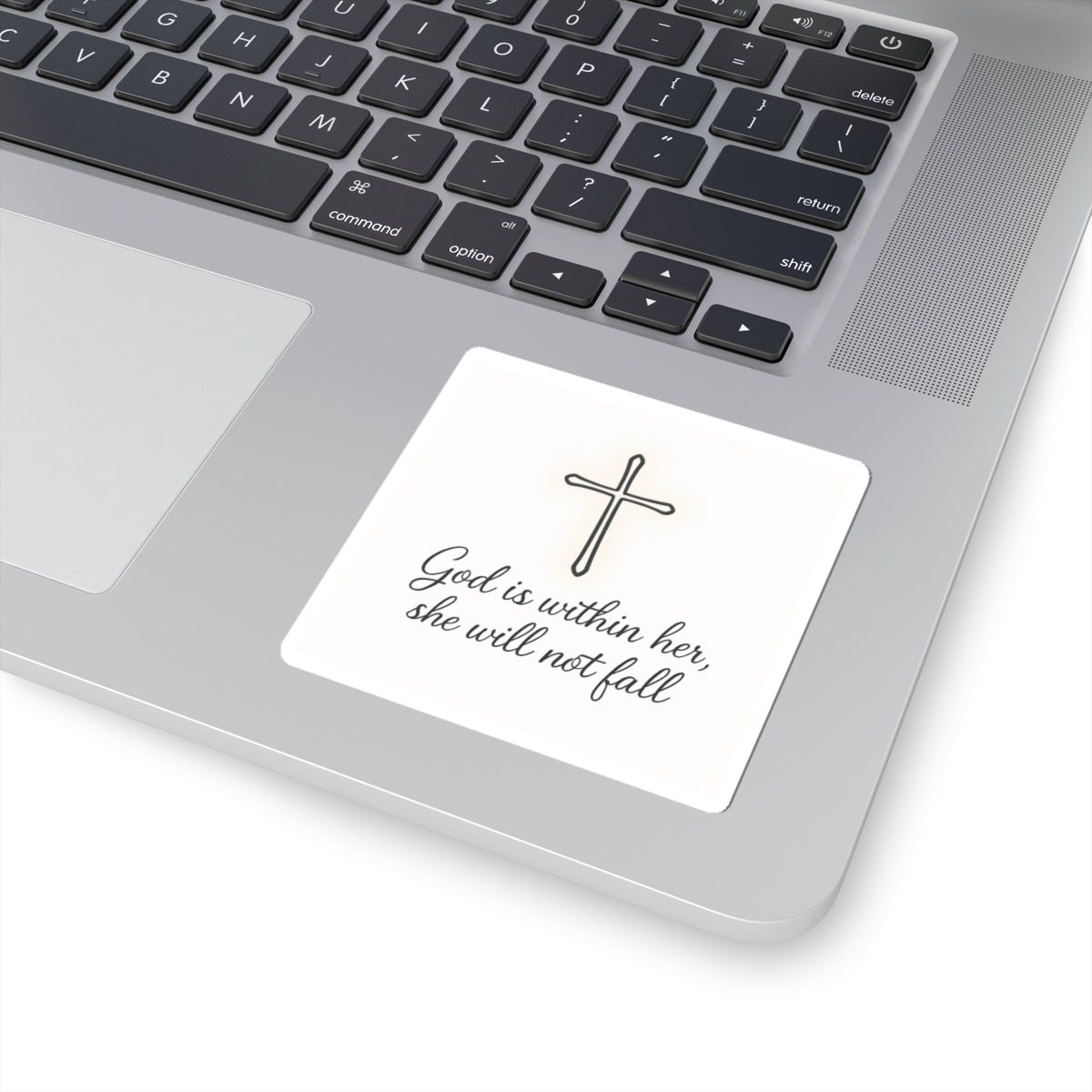 Christian Cross Sticker — "God is within her, she will not fall" Inspirational Faith Kiss-Cut Sticker