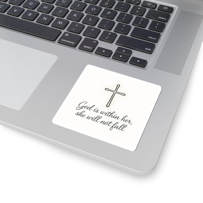 Christian Cross Sticker — "God is within her, she will not fall" Inspirational Faith Kiss-Cut Sticker