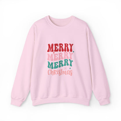 Christmas Crewneck Sweatshirt — "Merry Merry Merry" Holiday Pullover