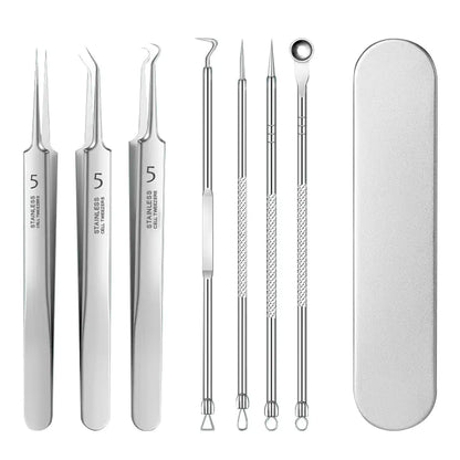stainless steel pimple extractor kit with needles and hook tools