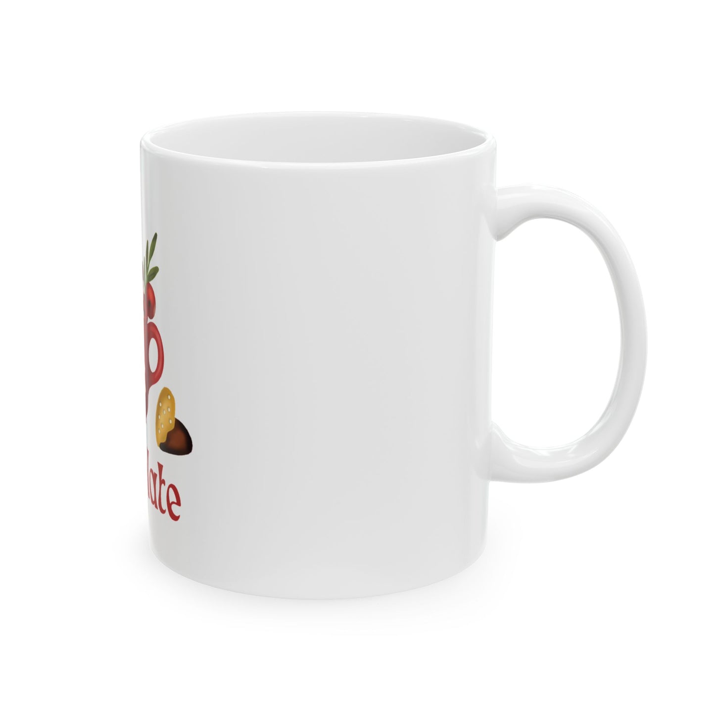 Hot Chocolate Christmas Mug – Festive Red Cocoa Cup with Candy Cane & 'Chocolate' Text