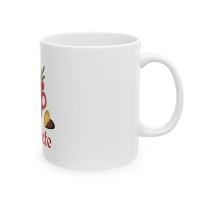 Hot Chocolate Christmas Mug – Festive Red Cocoa Cup with Candy Cane & 'Chocolate' Text