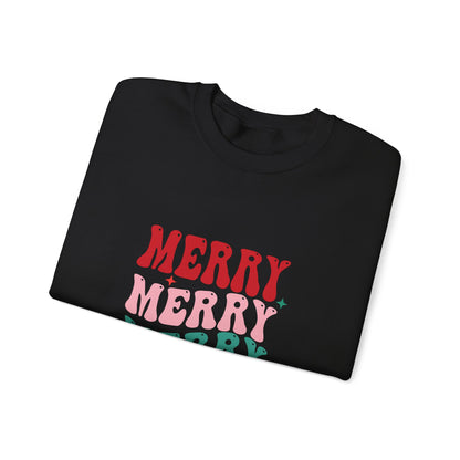 Christmas Crewneck Sweatshirt — "Merry Merry Merry" Holiday Pullover
