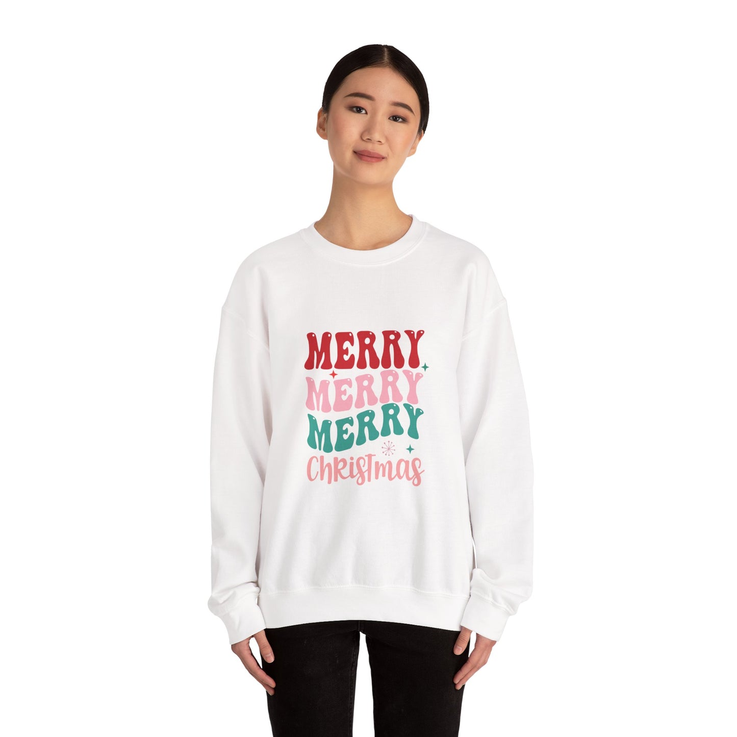 Christmas Crewneck Sweatshirt — "Merry Merry Merry" Holiday Pullover