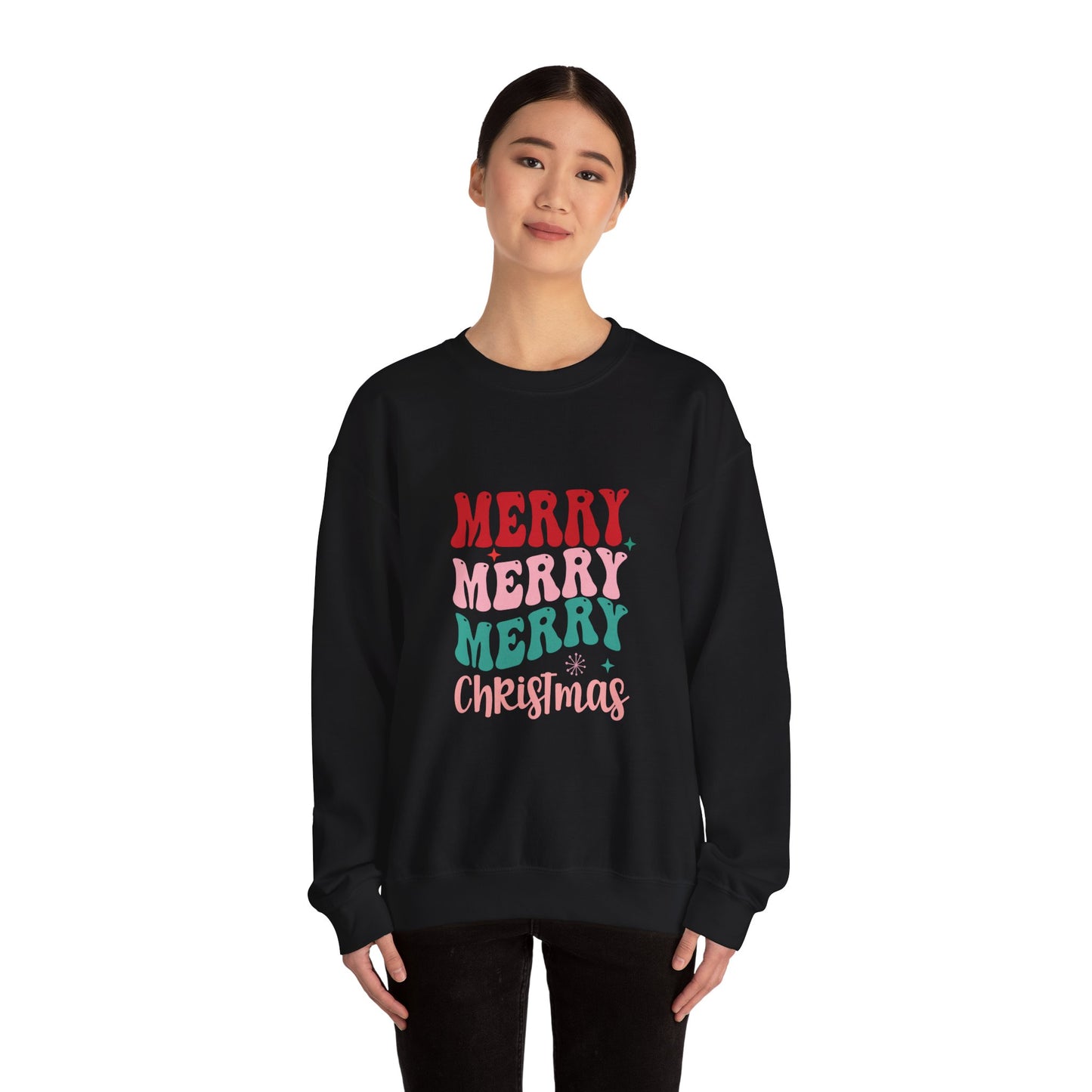 Christmas Crewneck Sweatshirt — "Merry Merry Merry" Holiday Pullover