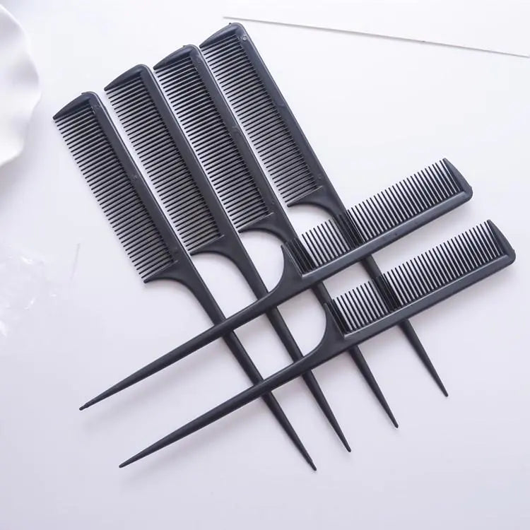 Fine- tooth black plastic tail comb for styling hair