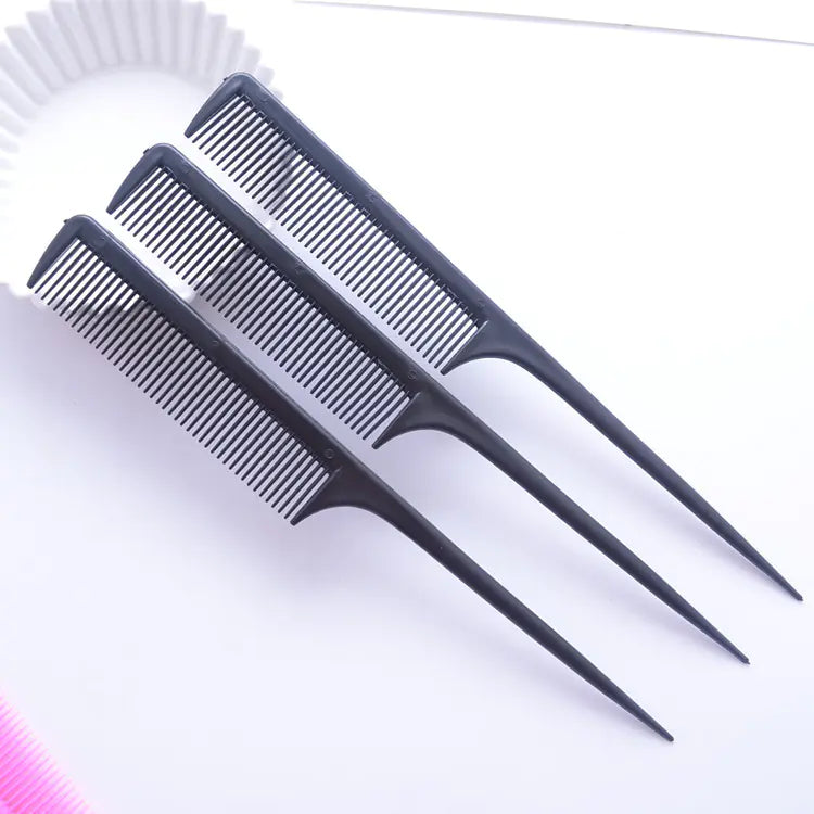 Fine- tooth black plastic tail comb for styling hair