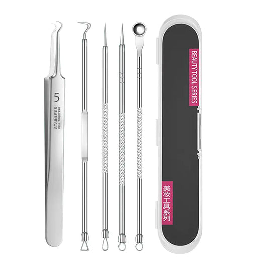 stainless steel pimple extractor kit with needles and hook tools