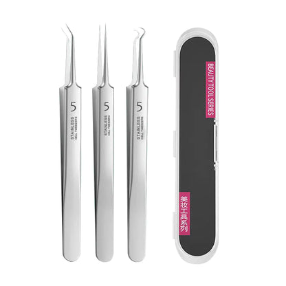 stainless steel pimple extractor kit with needles and hook tools
