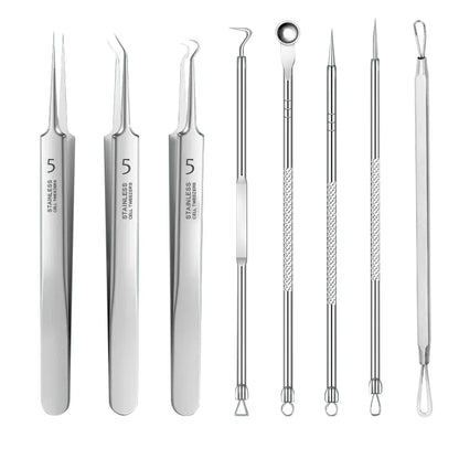 stainless steel pimple extractor kit with needles and hook tools