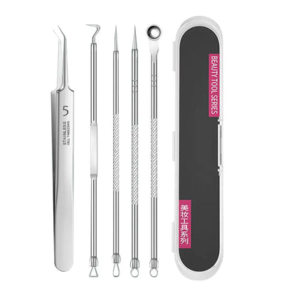 stainless steel pimple extractor kit with needles and hook tools
