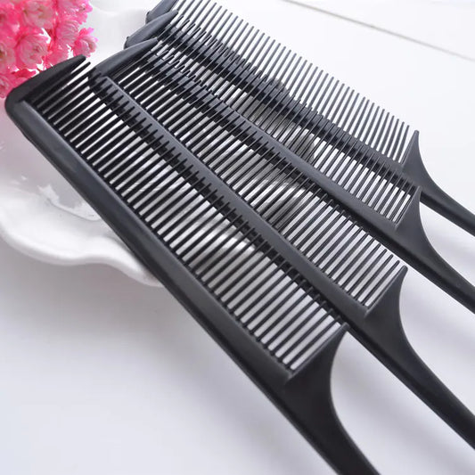 Fine- tooth black plastic tail comb for styling hair