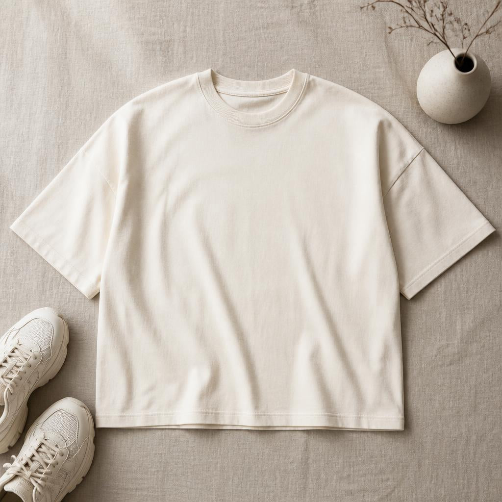 Unisex Oversized Boxy heavyweight cotton tee in bone vintage cream