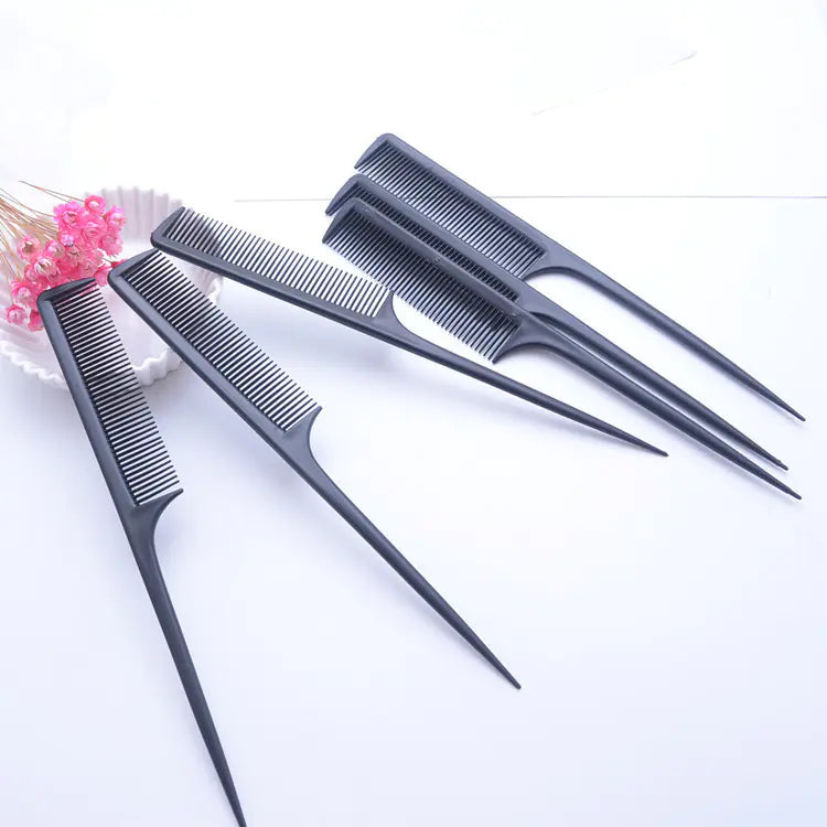 Fine- tooth black plastic tail comb for styling hair